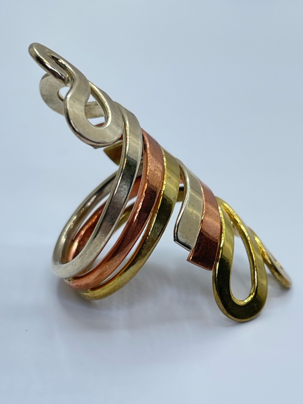 Vintage Mexico Tri Tone Silver Gold Copper Statement Ring Sz 8 Southwestern - Picture 7 of 7